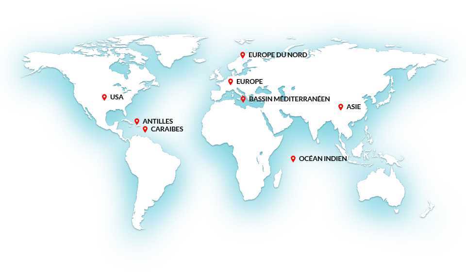 Carte des destinations mondiales